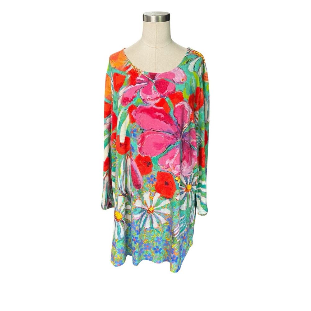 Claire Desjardins Tunic Top XL Floral Art to Wear Abstract Multicolor Blouse